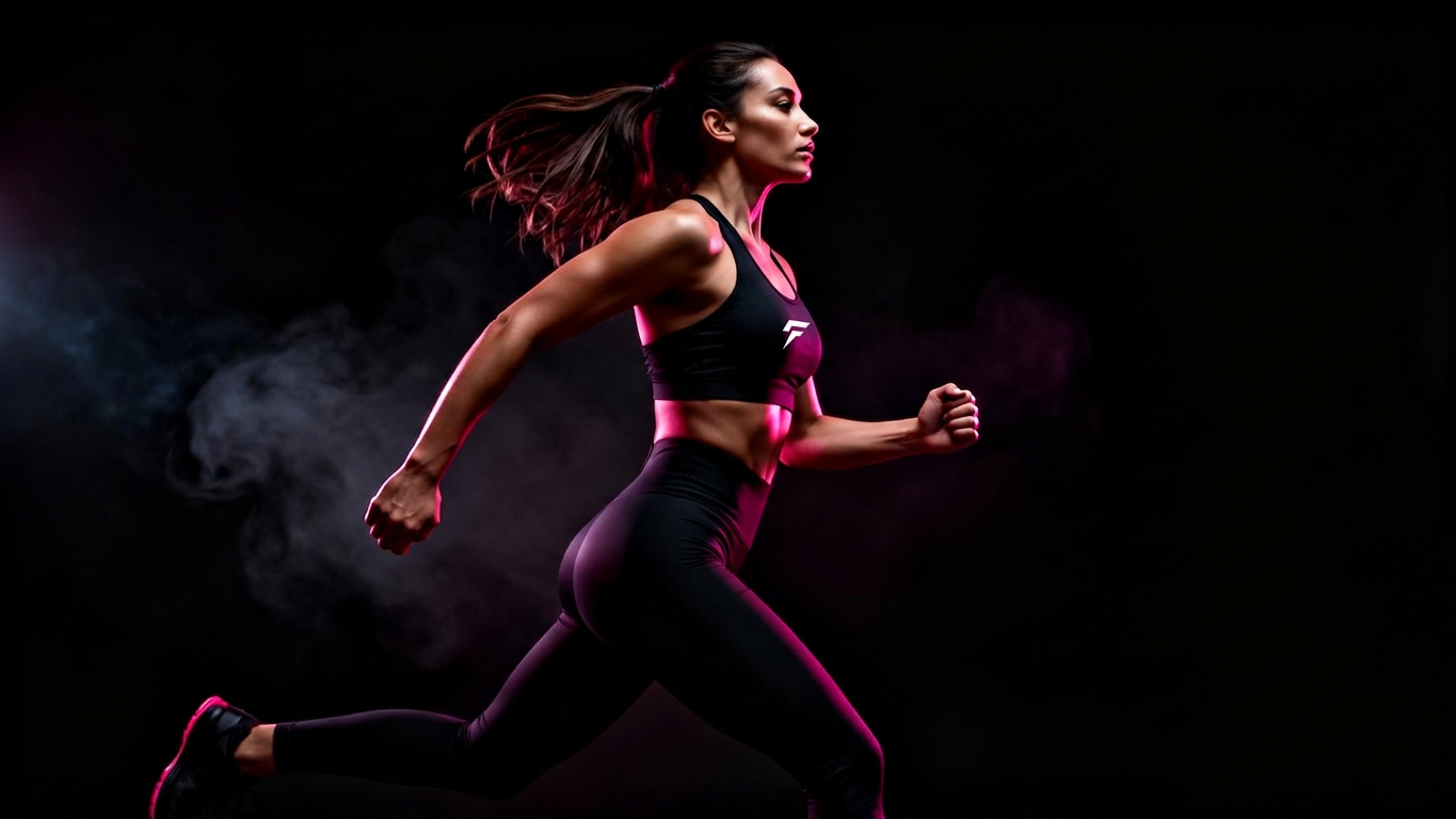FLUX athlete in premium black activewear in motion